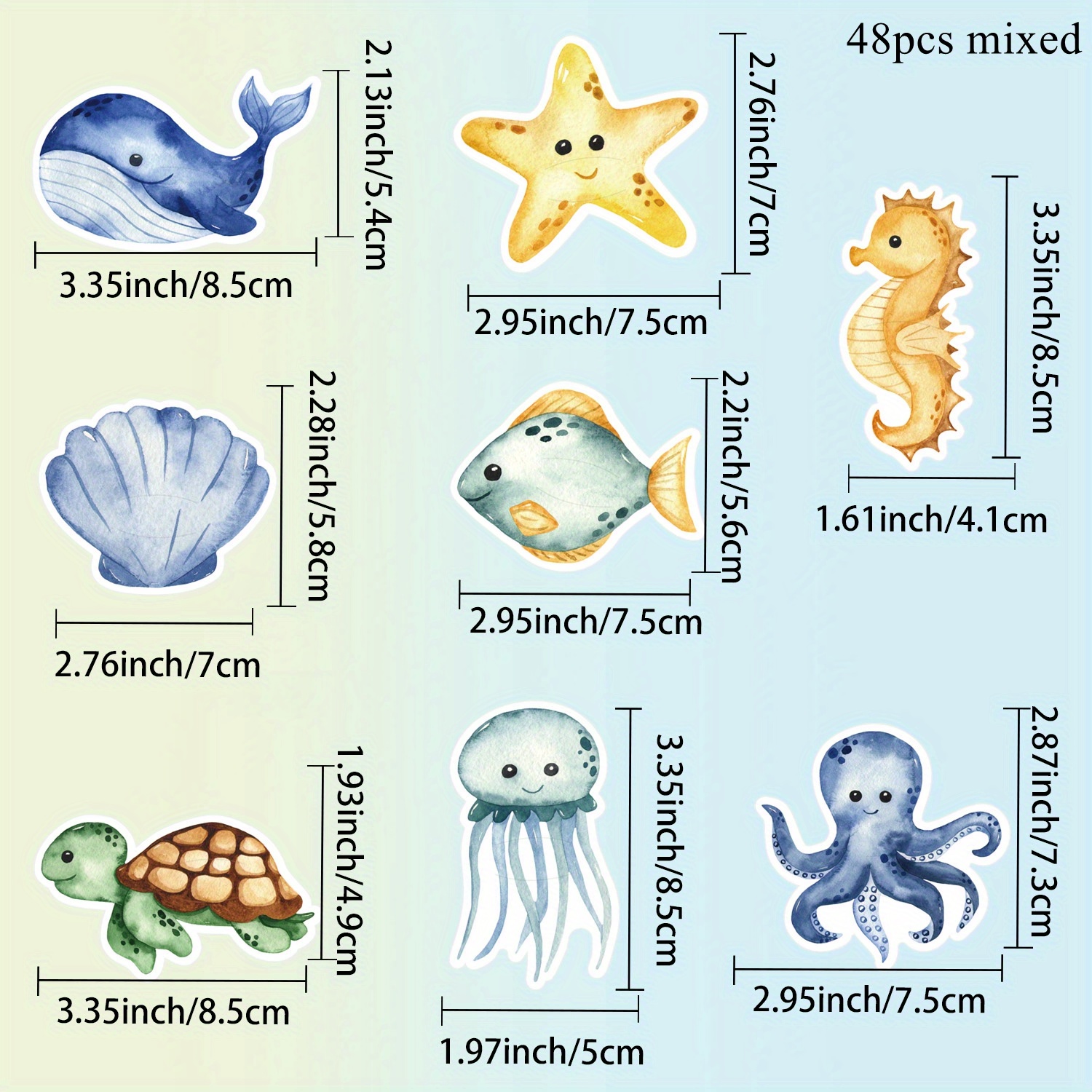 E-shop 48 Stück Cartoon-verpackte Lollipop-Karten mit Unterwasser-Tiermotiven (mit Verpackung) Halter für Geburtstagsfeier-Dekoration, Halloween,
