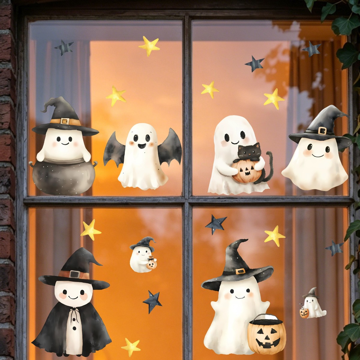 TEMU Autocollants de fenêtre pour Halloween, Autocollants d', de citrouille, de chauve-souris et d' pour vitre, Décalcomanies autocollantes pour