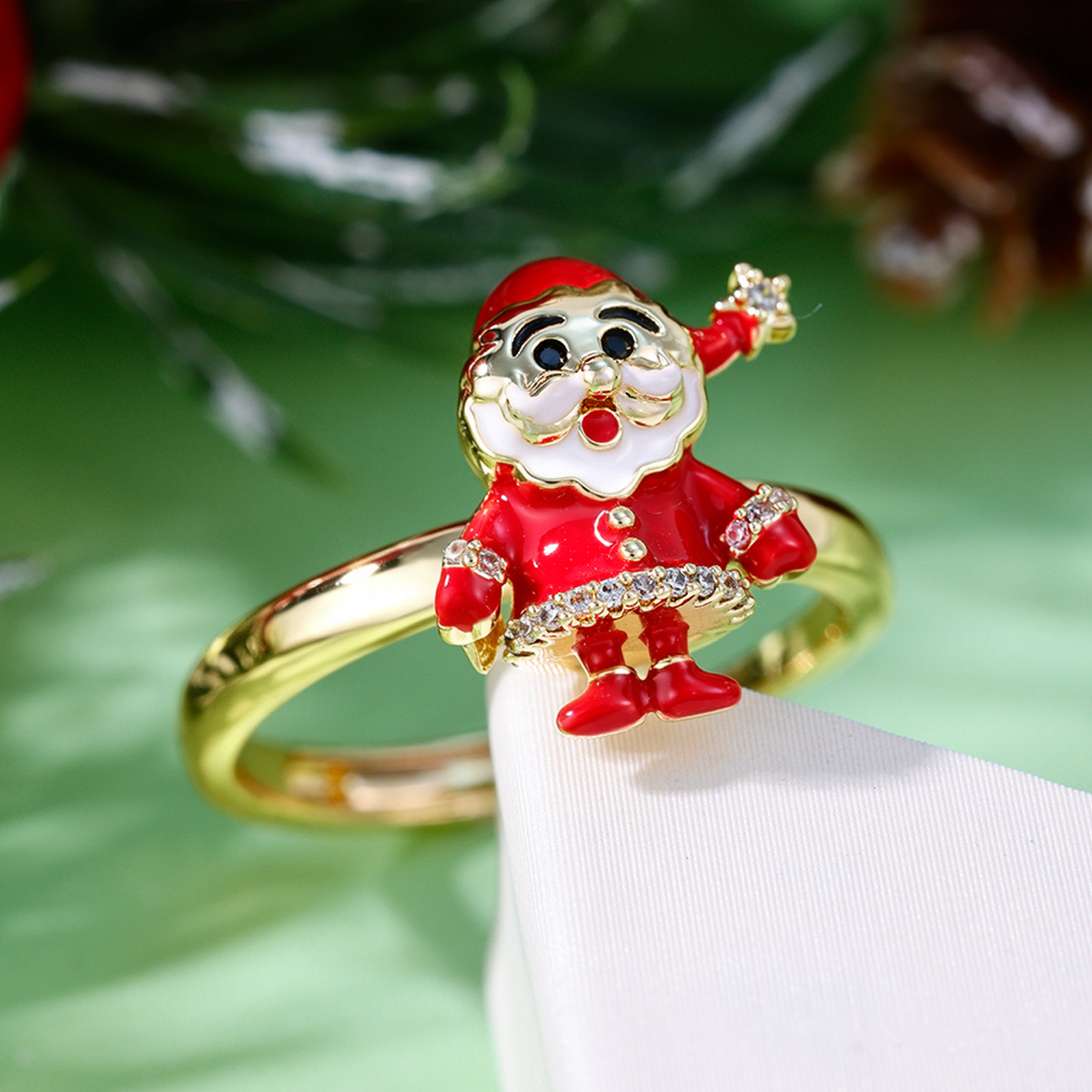Women's Santa Claus Zirconia Open Ring, Copper