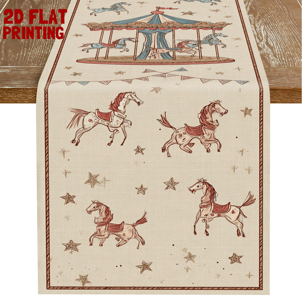 TEMU 1pc Of New Style 2d Flat Printing | Line Drawing Carousel Creative Table Flag | Suitable For | Line Drawing Carousel Style / Minimalist