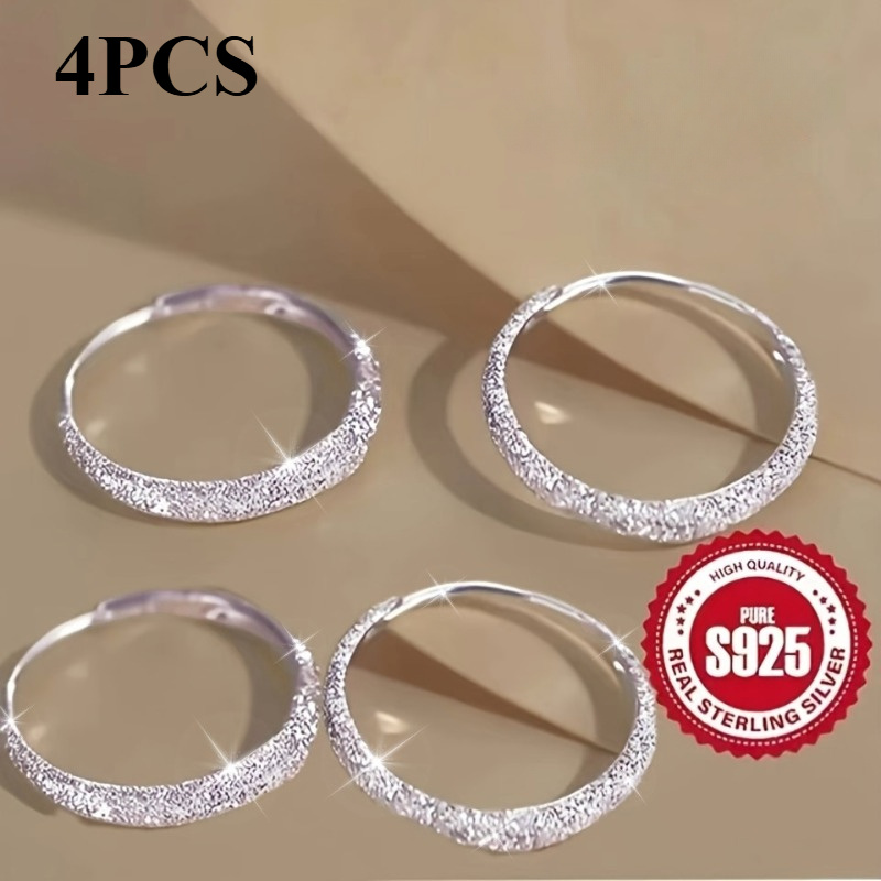 TEMU 4pcs- S925 Sterling 925 Silver Earrings - Star Sparkle Hoop Earrings - Frosted Sparkle Hoop Earrings - Perfect Feminine Charm - Valentine's Day