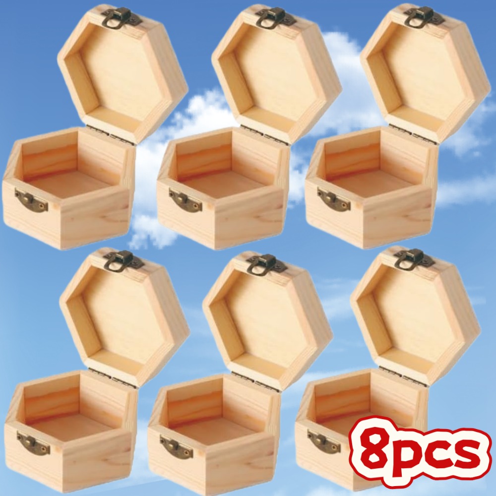 TEMU Hexagonal Wooden Storage Containers Featuring Hinged Lids And Front Clasps, Perfect For Projects, Jewelry Crafting, Small Item Organization, And