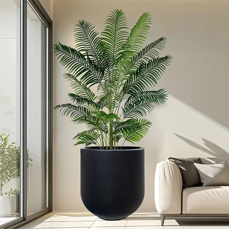 1 Nordic Modern Thickened Resin Large Flower Pot with Straight Round Design, All-Weather Lightweight and Durable Wine Glass Style, Smooth Surface with Drainage Hole, Suitable for Indoor/Outdoor Artificial Plants and Greenery | Perfect for Living Room