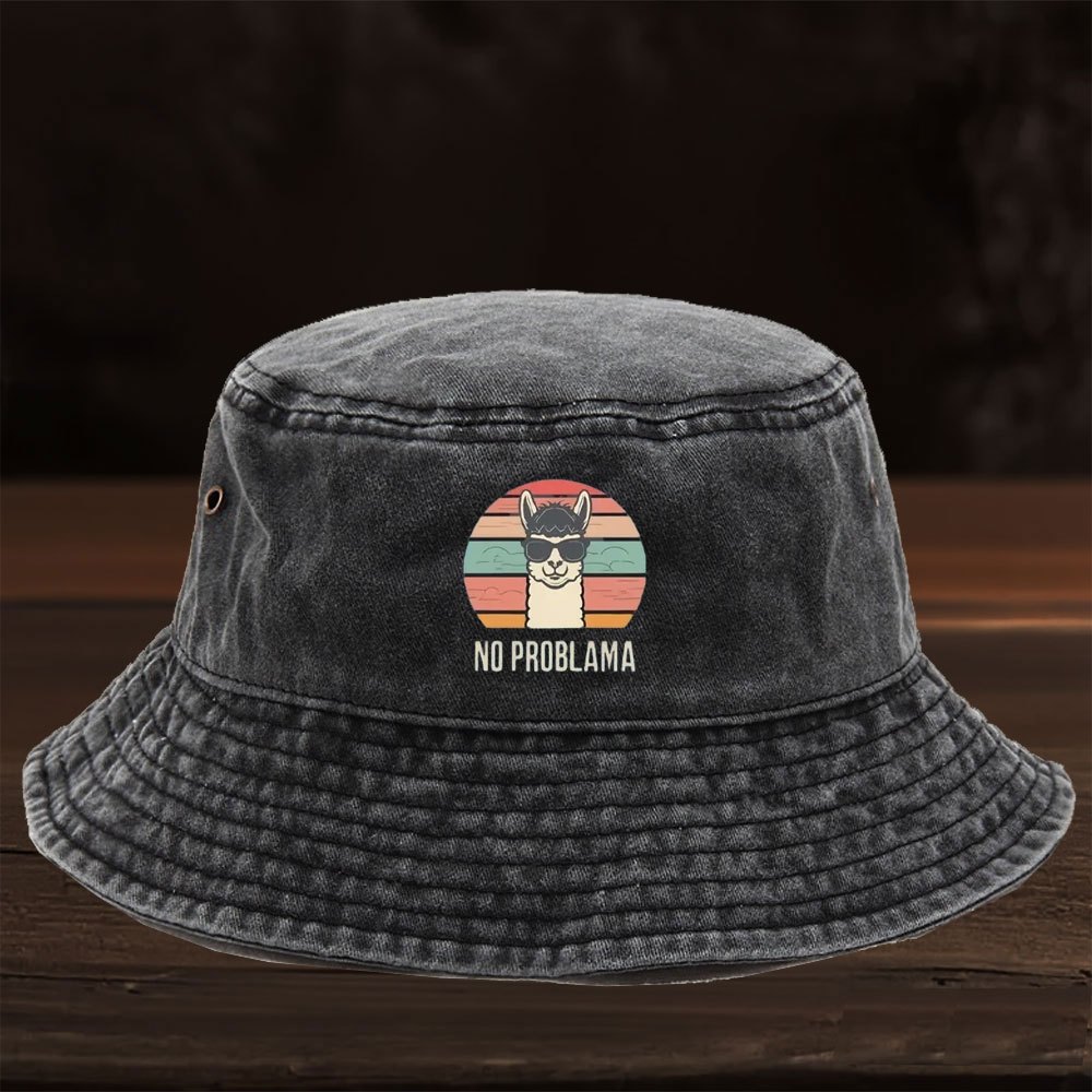 TEMU High Quality Washed Bucket Hat, Cartoon & No Problama Printed Design, Retro Casual Foldable Hat, Lightweight Breathable Mixed Color Fishing Cap,