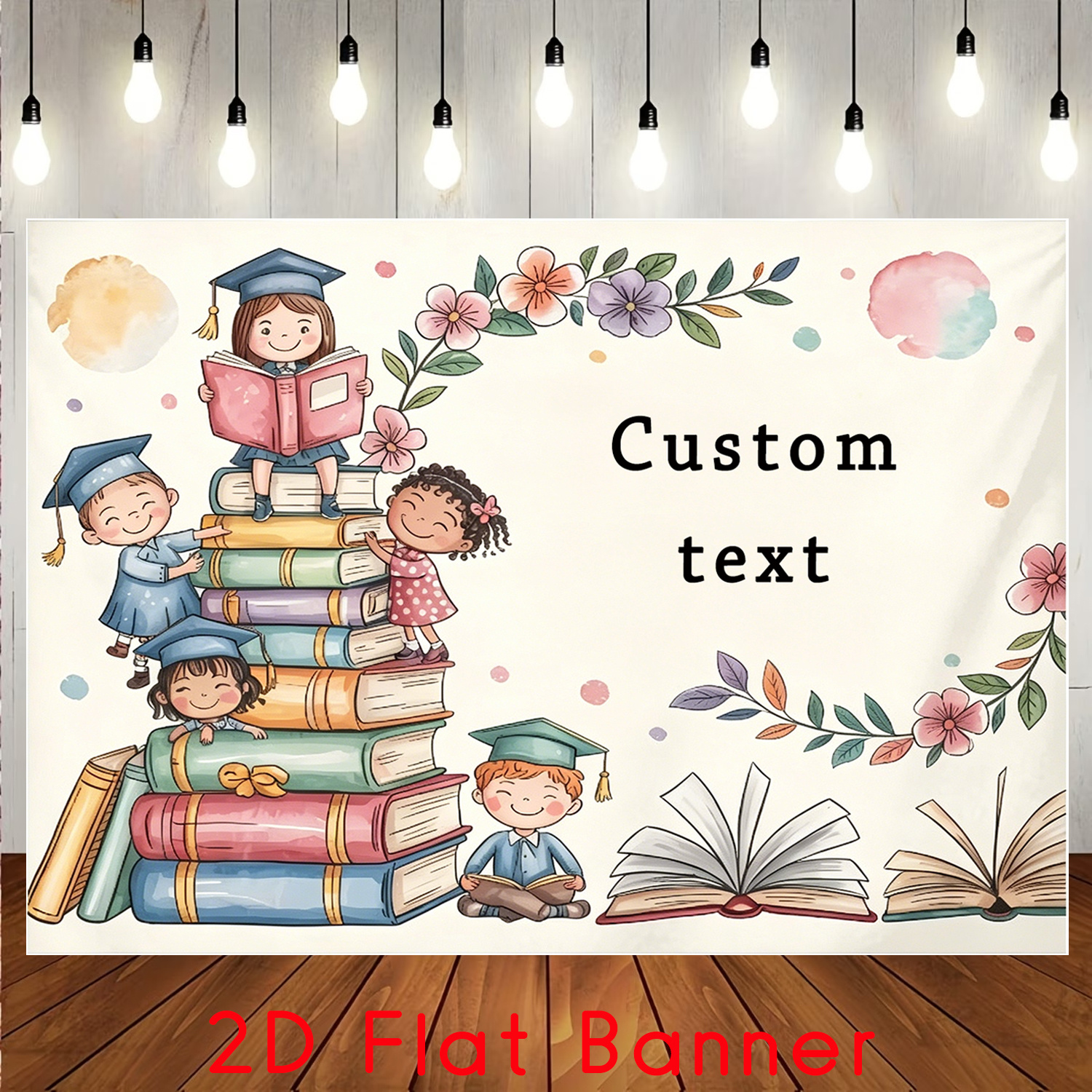 TEMU 2d Flat, 2d Flat - 2d Flat, 2d Flat - 2d Flat 1pc Book-loving Graduation Backdrop Banner, End Of School Year Theme Party Decoration, Fade