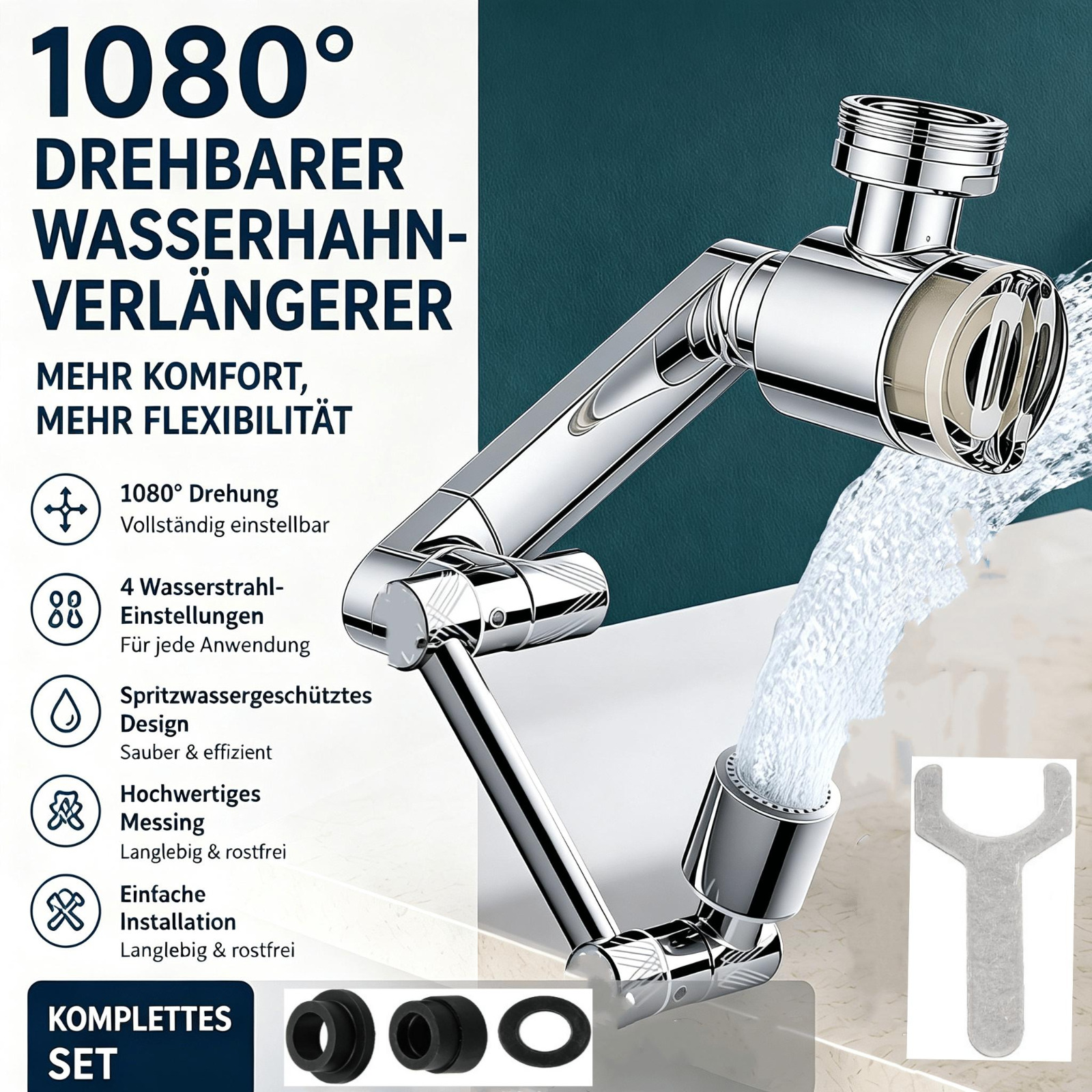 Image of 1080° Rotating Faucet Extender With Facial Mist, 4 Water & Built-in Filter, Brass Robotic Arm, Universal Sink Aerator For Bathroom And Kitchen, Water Saving Foldable