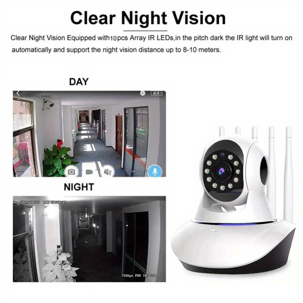 Smart Home Security Camera with 2.4G WiFi, 5 Antennas - Indoor/Outdoor IP Camera with Pan/Tilt, Auto-Tracking, Color Night Vision & Two-Way Audio, USB Powered (SD Card Not Included) details 2