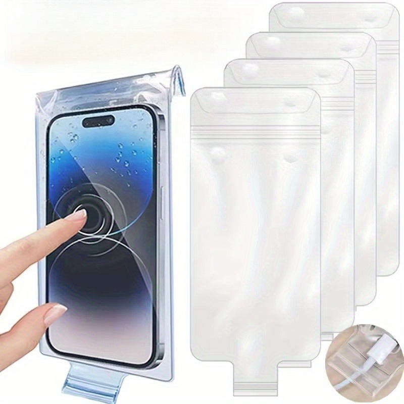TEMU 5pcs Motorcycle Phone Rain Cover With Charging Clip & Touch Screen Charging Port - Transparent Durable Protective Case, Suitable For Riding, ,