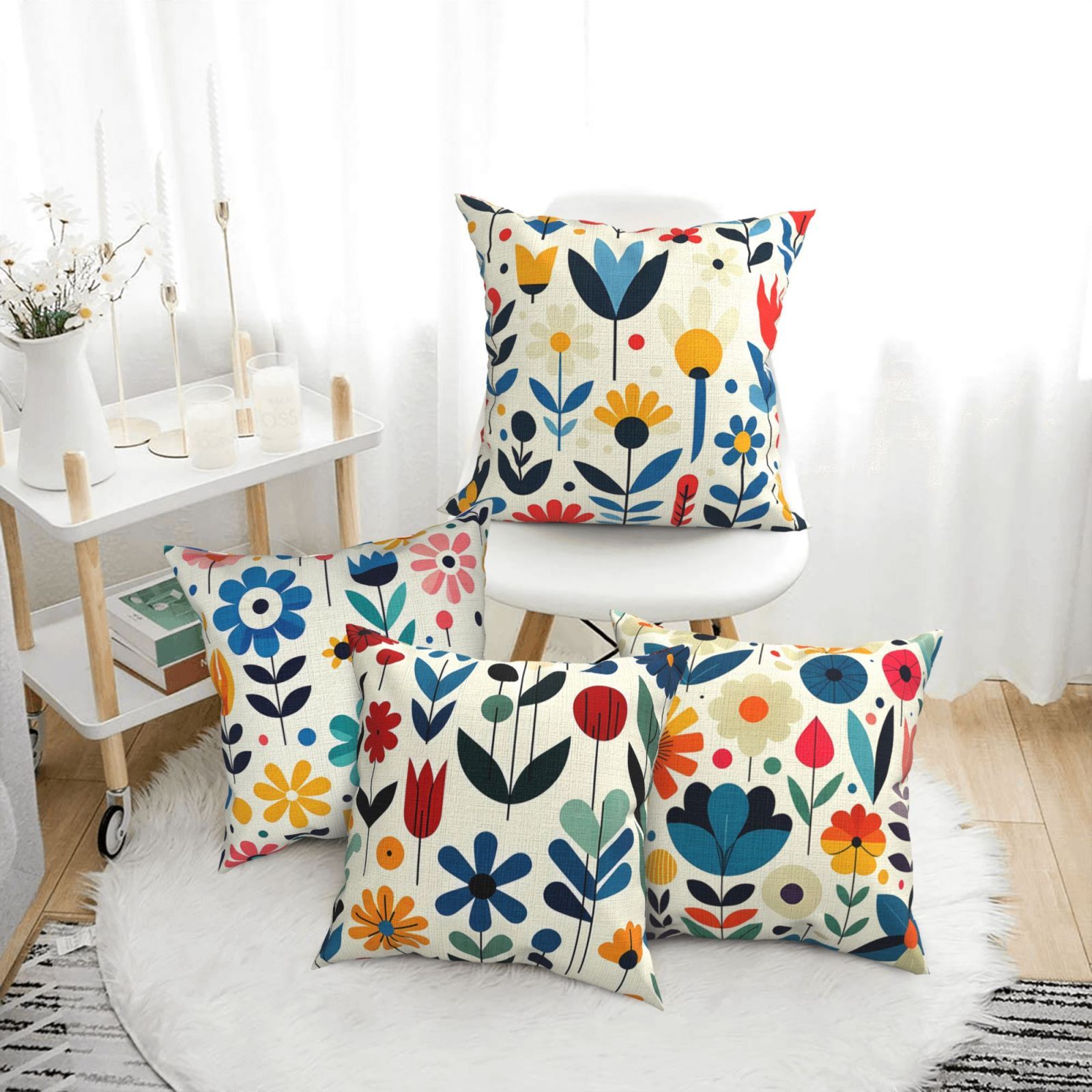 

4pcs Bohemian Floral Throw Pillow Covers, Machine Washable, Zippered, Decorative Cushion Cases For , 16x16/18x18/20x20 Inch - , Single-sided Print (no Insert)