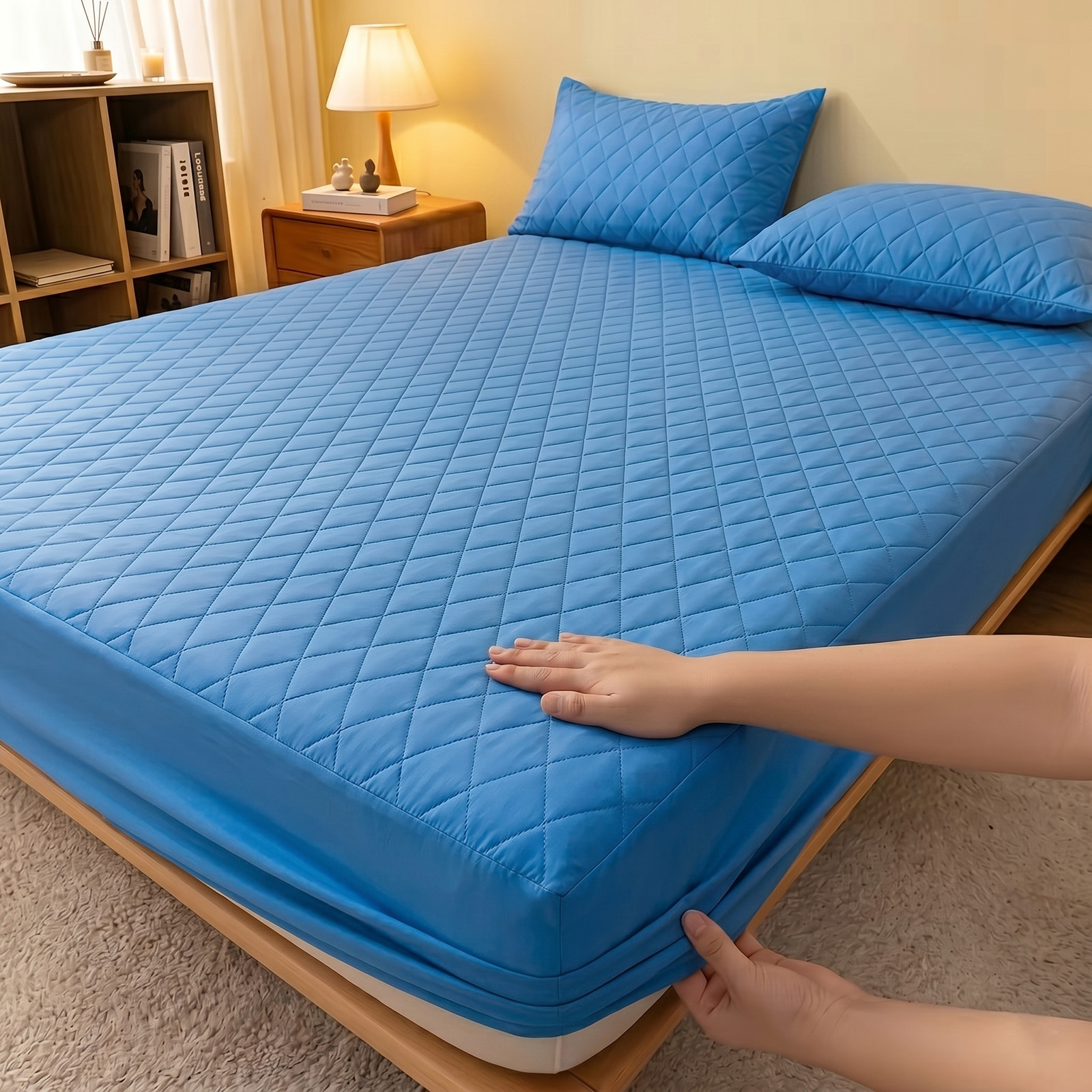 Image of 1pc Diamond Quilted Mattress Protector, Soft Breathable Fitted Sheet Style Bed Cover With Deep Pocket, Solid Color Mattress Cover For Home And Hotel Use (no Pillowcases Included)