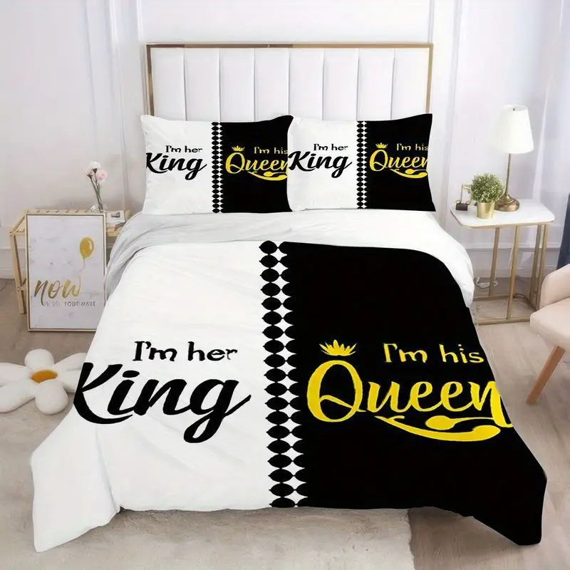 3pcs couples king queen bedding black duvet cover with pillowcases his and her side luxury pattern gift bedroom decor soft microfiber fabric 1 2 pillowcases Product details 7