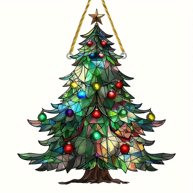 TEMU 2d Flat, 1pc, Acrylic Christmas Tree Suncatcher - Holiday-themed Window Hanging And Wall Art, Suitable For Decorating Kitchens, Bedrooms, And