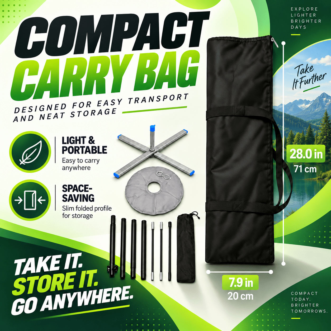 TEMU A Multi-, Portable Commercial 7-section Beach Flagpole Set, 260cm In Height, Featuring A Metal Cross Base With Weighted Bags And 2 Storage Bags.