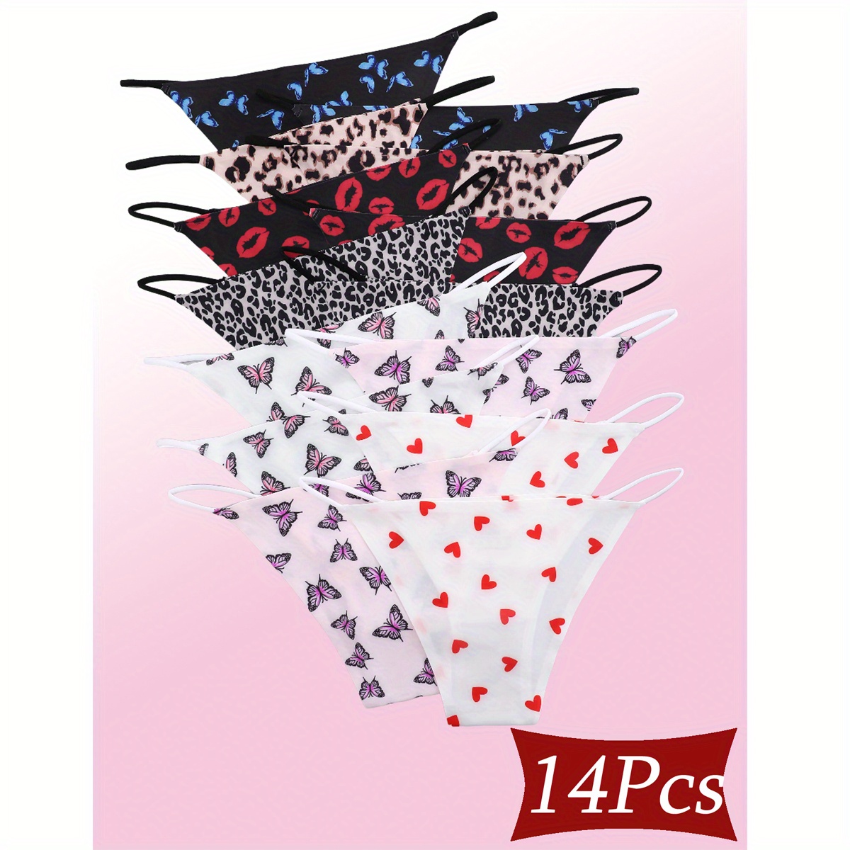 

14pcs Women Ice Panties And Underwear Printed Lingerie Waist Briefs