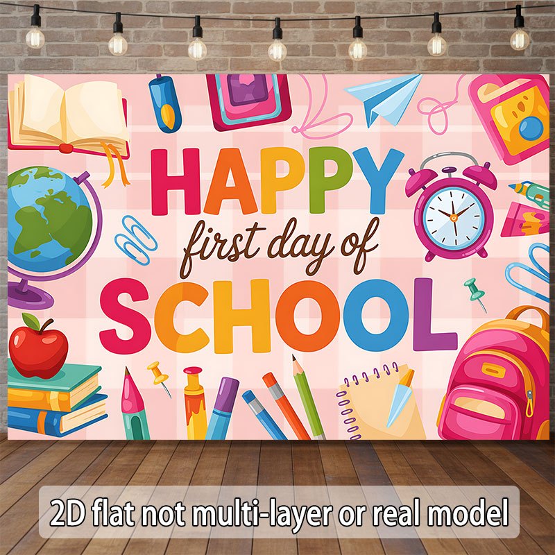 TEMU 2d Flat, 2d Flat Banner, 1pc 2d Flat Banner, 1pc, "happy First Day Of School" Banner | Suitable For Events, Weddings, Parties, Coming-of-age