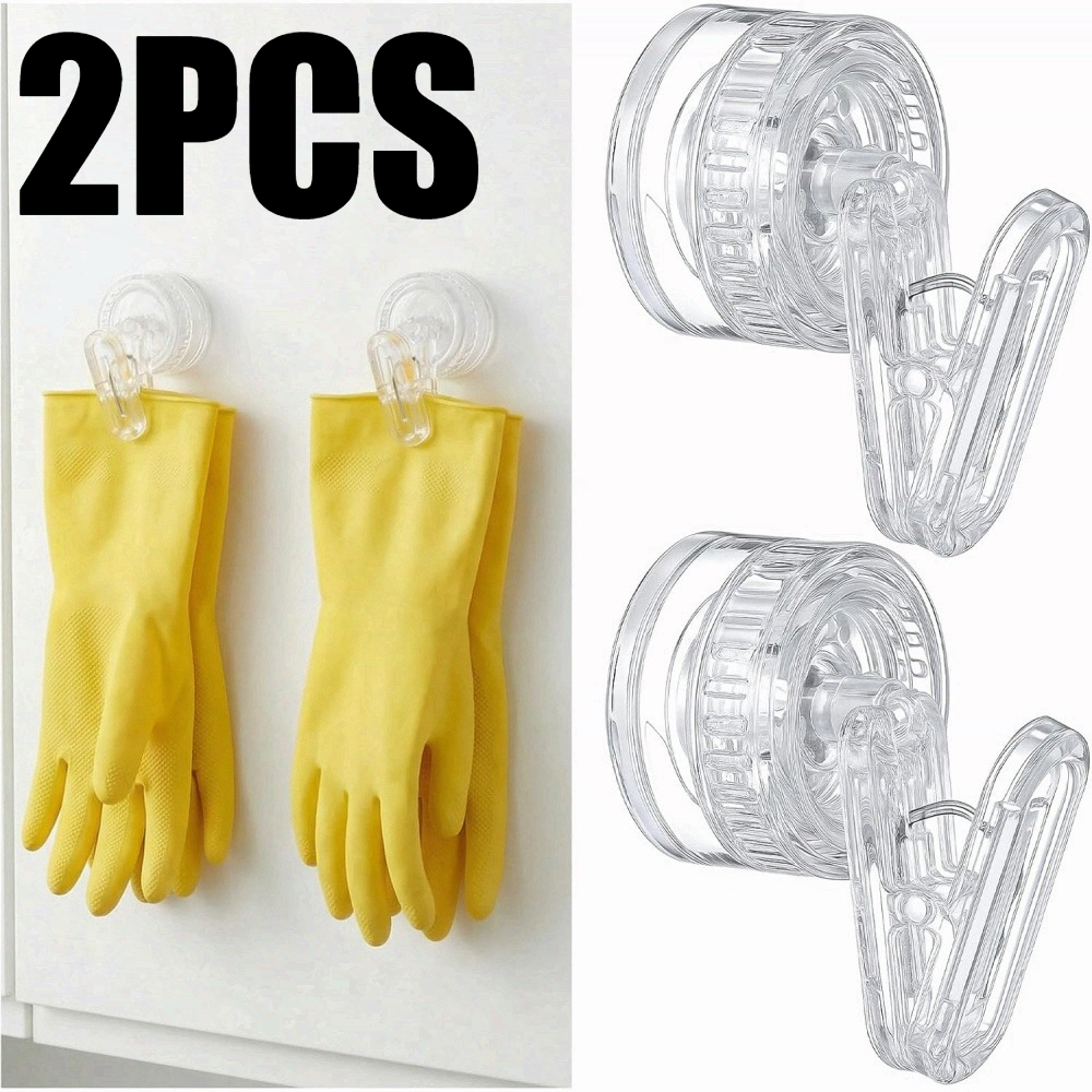 TEMU 2pcs Rotating Suction Cup Storage Rack, No Punching And Non-marking Clip, Can Hang Gloves, Towels, Washing Design, -bearing Hook Clip Rack,
