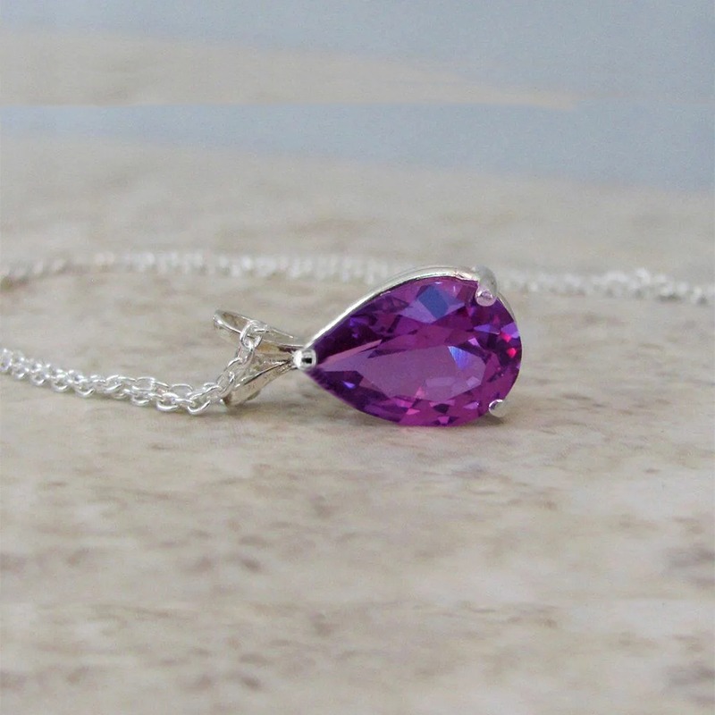 1.5ct Natural Amethyst Waterdrop Pendant Necklace