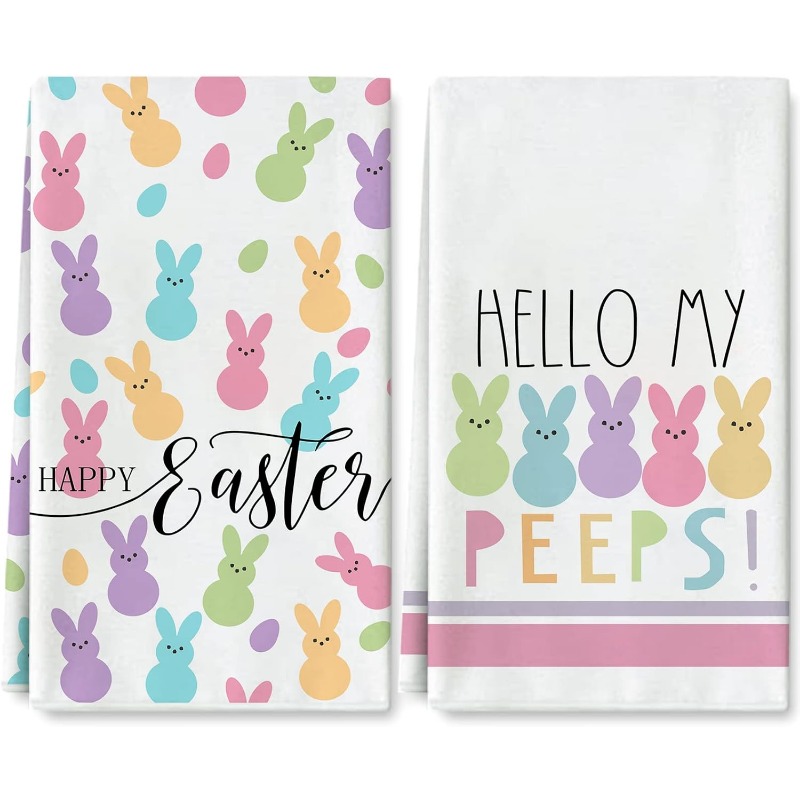 

2pcs Polyester Towels, 18x26 Inch - Bunny Cartoon & "hello My " Design, Machine Washable Dish & Hand Towels For Spring Cooking, Baking & Cleaning, Kitchen Hand Towels| Kitchenware| Kitchen Towels