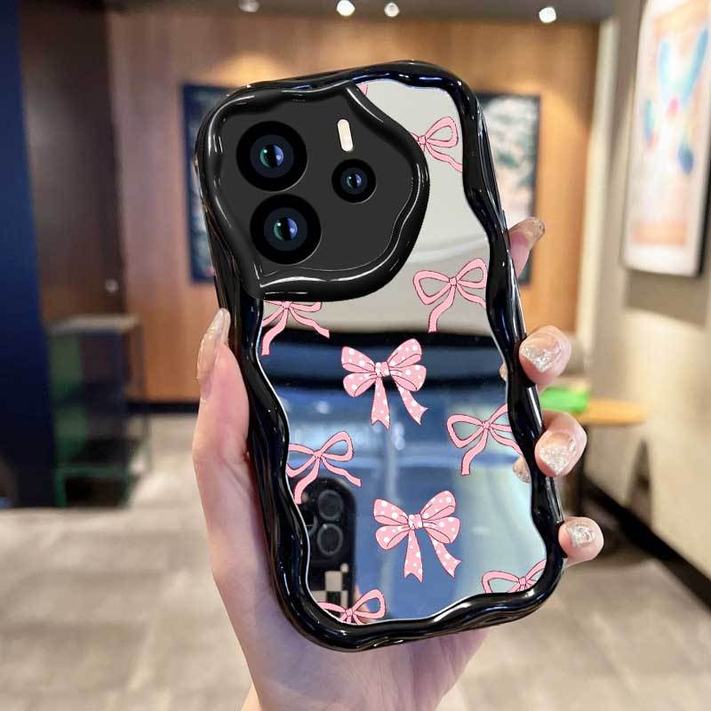 TEMU Phone Case: Cute 3d Bow Make Up Mirror Wavy Wave Phone Case For Redmi Note 13 Pro 14c 14 12 15c 12s A3 Pro+ 13c Poco C65 10s 15 8 9 10t M6 A5 A2