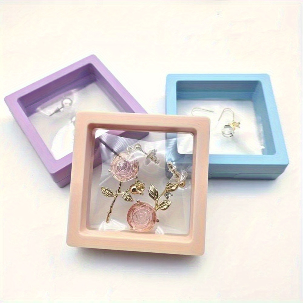 24pcs 3d floating frame display stand jewelry box ornament storage box small travel jewelry box pe film anti oxidation hanging display box stackable 12 colors jewelry boxes for earrings rings and small accessories jewelry display jewelry making display packaging supplies Product details 4