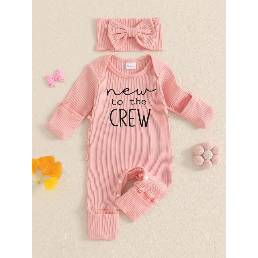 

Baby Girls Romper Letter Embroidery Long Sleeve Jumpsuits And Cute Headband Set For Toddler Infant Outfits, For Outdoor