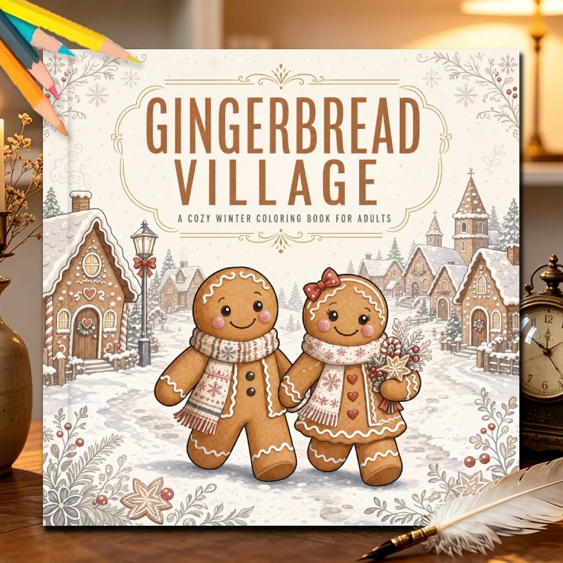 TEMU Livre de coloriage d'hiver Village d'épices CMD, adapté pour les fêtes, le stress et le coloriage avec des pages douillettes d'épices, cadeaux