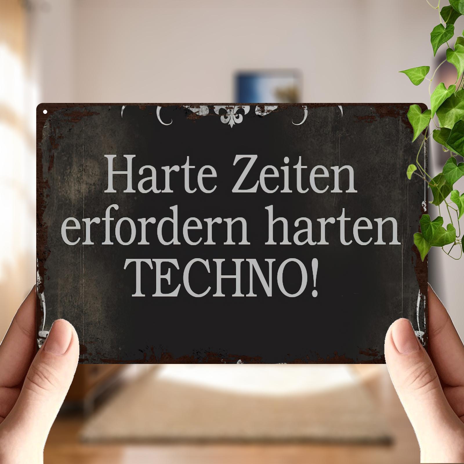 E-shop 2D Flache Aluminium-Wandkunsttafel mit deutschem Schriftzug "Harte erern harten TECHNO!" - 20x30cm/8x12in Rahmenloses Metallschild für Zuhause,