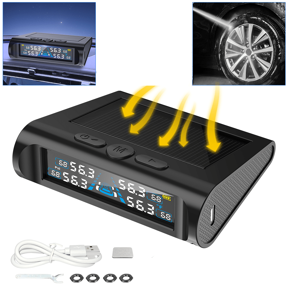 TEMU Car Tire Pressure Monitoring System, Universal Tpms Monitor With And Lcd Display, Pressure Range 0-6.80 Bar, 0-98.0psi For Car Suv Trailer