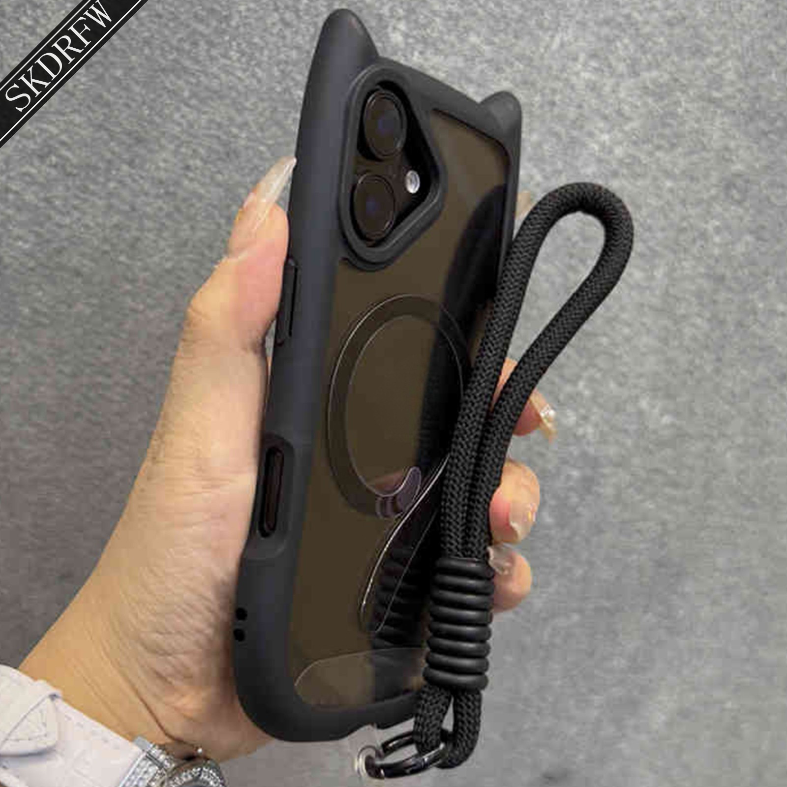 TEMU Custodia per telefono - Stile Ins Facile 3D Cartone Animato Orecchie Custodia Acrilica con Anello Magnetico e Cordino Adatta per Iphone 18 18Pro