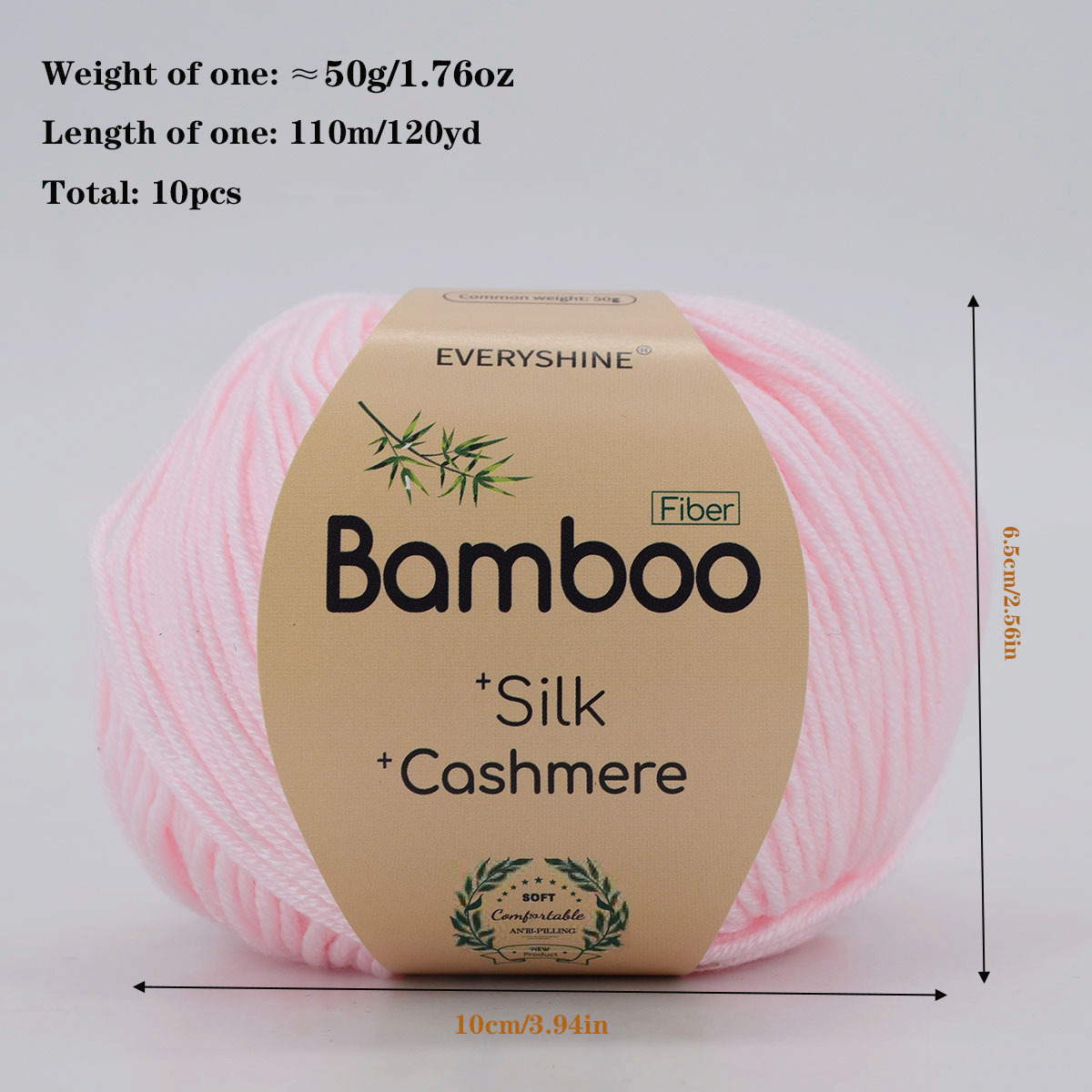 10 kamuoliukų - 500G/1.1Lb aukštos kokybės bambuko pluošto siūlai, kašmyras, tinkami nerti ir megzti megztinius, šalikus, kepurės, pirštines ir spalvingas žaislus, patogūs ir tinkami pradedantiesiems, itin minkšti