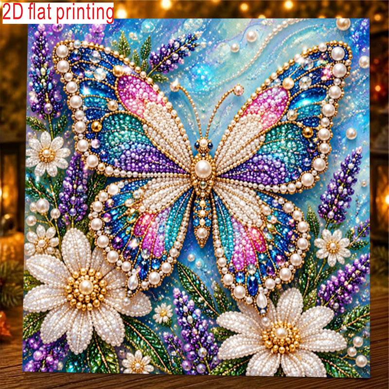 TEMU 1pc, 2d Flat Printing, Pearl Art Diamond Painting Kit, Pearl Style , With Pearl Flowers And Sparkling Iridescent Background, Suitable For ,
