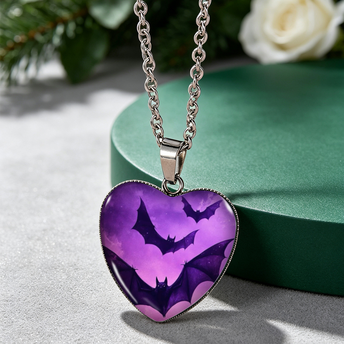 TEMU 1pc Bat Swarm -shaped Glass Pendant Necklace, Gothic Unisex Necklace