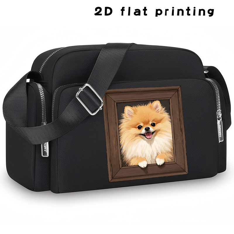 TEMU 1pc[2d Flat Printing]frame Pomeranian Pattern Crossbody Bag, Large Capacity Oxford Cloth Bag For Daily Storage, Small Square Bag, Versatile