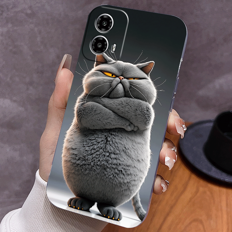 TEMU Phone Case: Cartoon Cat Style Gray Print Phone Case, Suitable For Motorola Edge 20 30 40 + 2023 Moto G 5g 2023 2024 G13 G14 G20 G22 G23 G24 G32