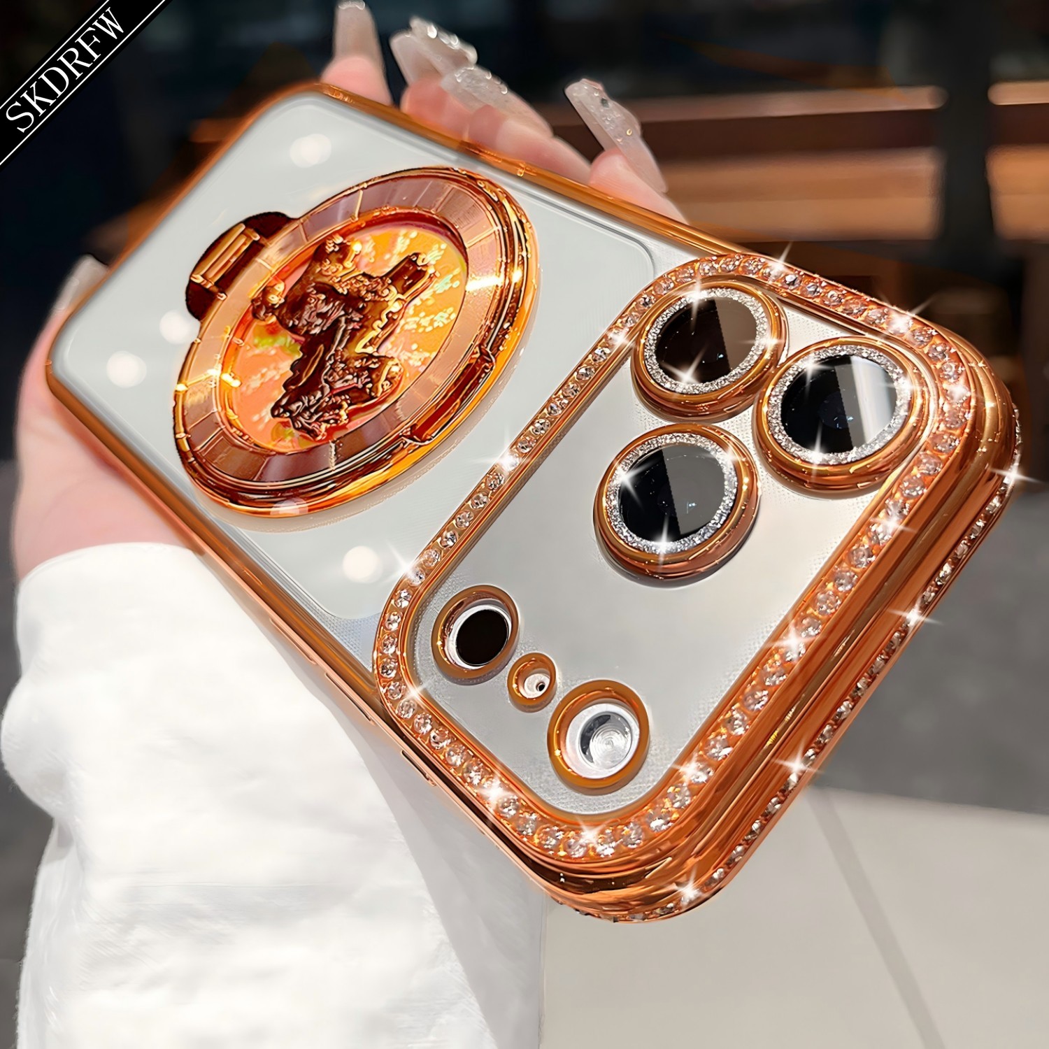 TEMU Phone Case - Rhinestone Frame With Shimmering Lens Protector And Magnetic Stand Phone Case For Iphone 18 18pro 18promax 17 17pro 17promax 16