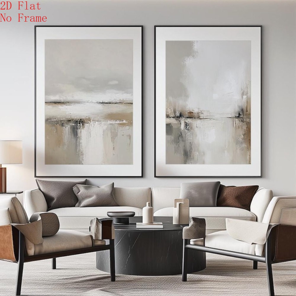 TEMU 2d Flat, 2pcs Modern Minimalist Abstract Neutral Landscape Paintings - Neutral Tone Flat Panel Posters, Suitable For Office Decor, Printable Art