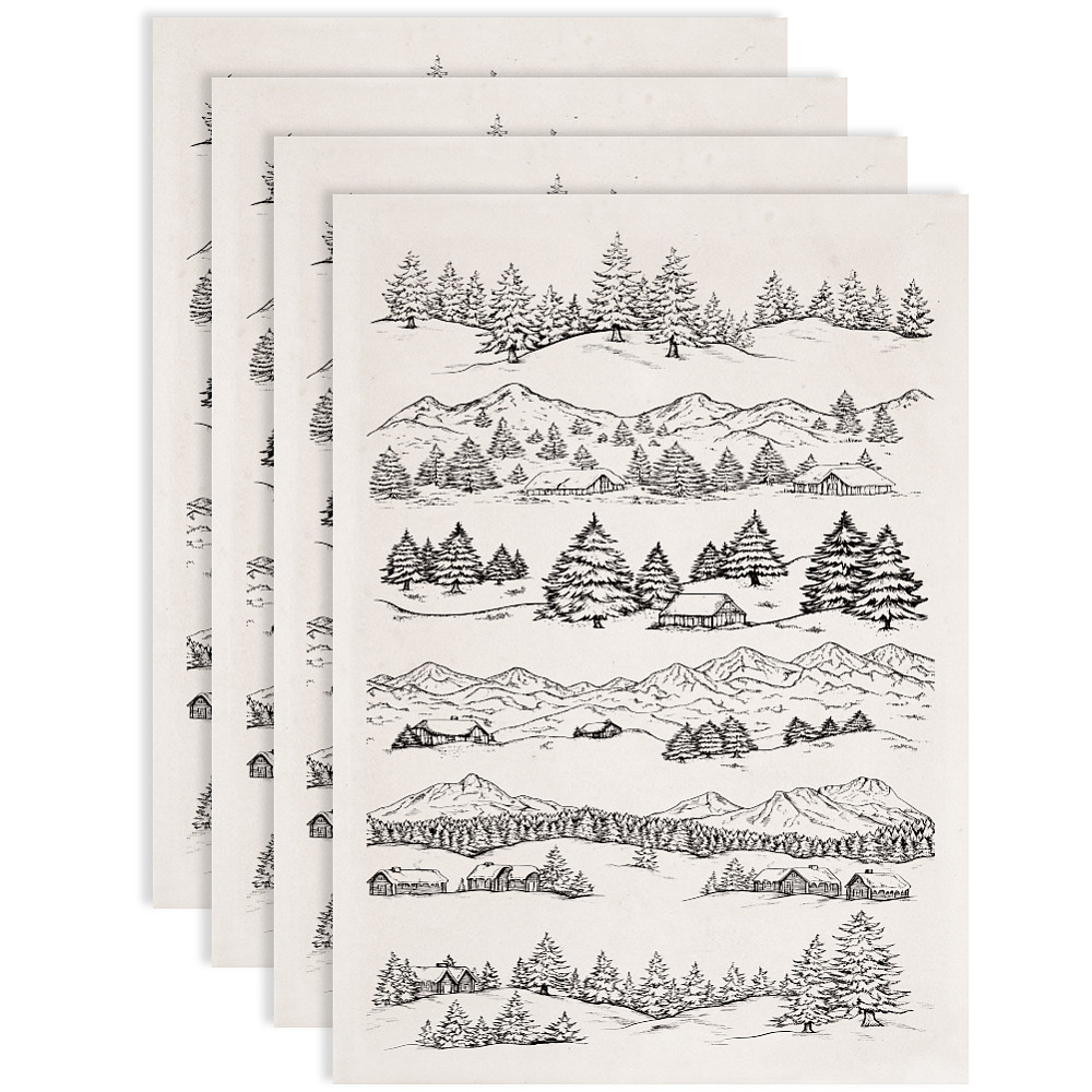 TEMU Heat Transfer Paper 4pcs Paper Ceramic Decals Pottery Ceramics Clay Transfer Paper Underglaze Flower Paper Mountain 520x370mm Pattern: 48x33mm