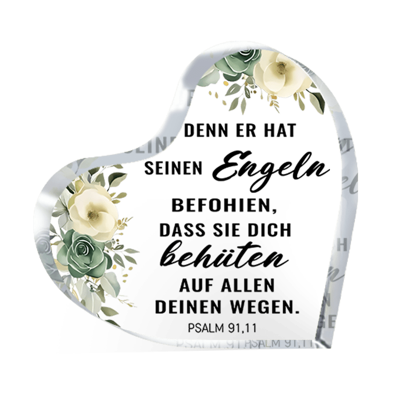 TEMU 2d Flat, 1pc -shaped Acrylic German Bible Verse Sign, Psalm 91:11 With Floral Greenery, Perfect For Birthday/graduation/, Durable Encouragement