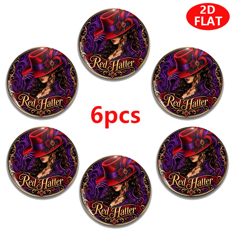 TEMU Retro-style Round Badge Featuring An With A Red Top Hat And Rose (2d Flat Design); Trendy, Latest-style Round Badge; 6pcs Set; Unisex; Suitable