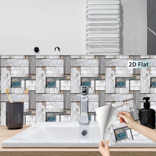 Autocolante de Azulejo 2D 12/24/50pcs em Madeira Rústica para Revestimento, Autocolantes de Azulejo, Papel de Parede com de de Pintura Descascada, Azulejos Autocolantes com Envelhecida, Moderno para Cozinha, Casa de Banho, Quarto, , Quarto