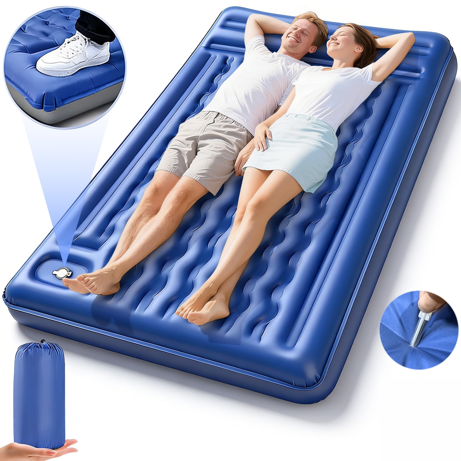 Camping Sleeping Mat, Sleeping Pad With Cushions & Integrated Foot Pump, Lightweight Self-inflating Inflatable Sleeping Pad For Tent Hiking Necessities