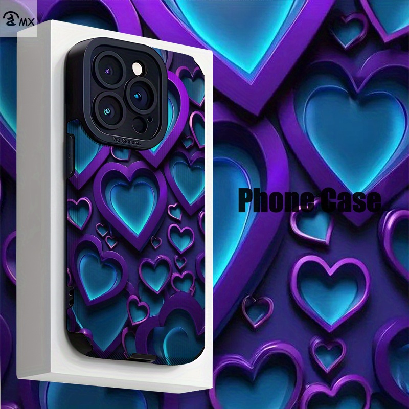 TEMU Phone Case - Purple And Blue Heart Pattern Suitable For Iphone 16, 16plus, 16pro, 16promax, Iphone 15, 15plus, 15pro, 15promax, 14, 14plus,