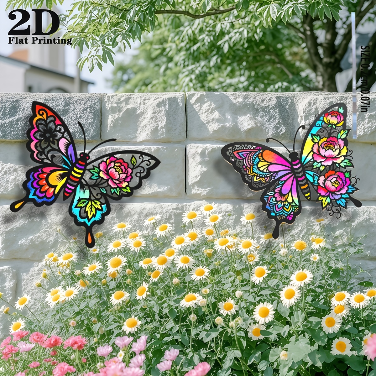 TEMU 2d Flat - ã2d Flatã 2d Flat - [2d Flat] A 2d Plane Featuring 2 Vibrant Wall Art Decorations, Suitable For Outdoor Patios, Gardens, Fences, An
