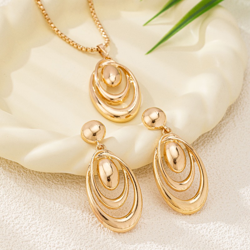 Necklace and Earrings Set, Multi-Loop Hollow Teardrop Design