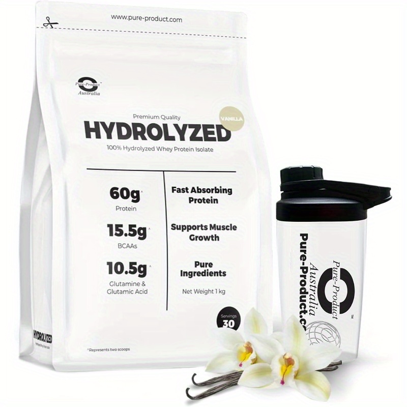 Pure Product Australia Hydrolyzed Whey Protein Isolate 1kg (35oz) - 60g Protein per Serving, Fast-Absorbing Pure Whei Protein Powder for Muscle Recovery & Growth, Unflavored, Supports Workout Results