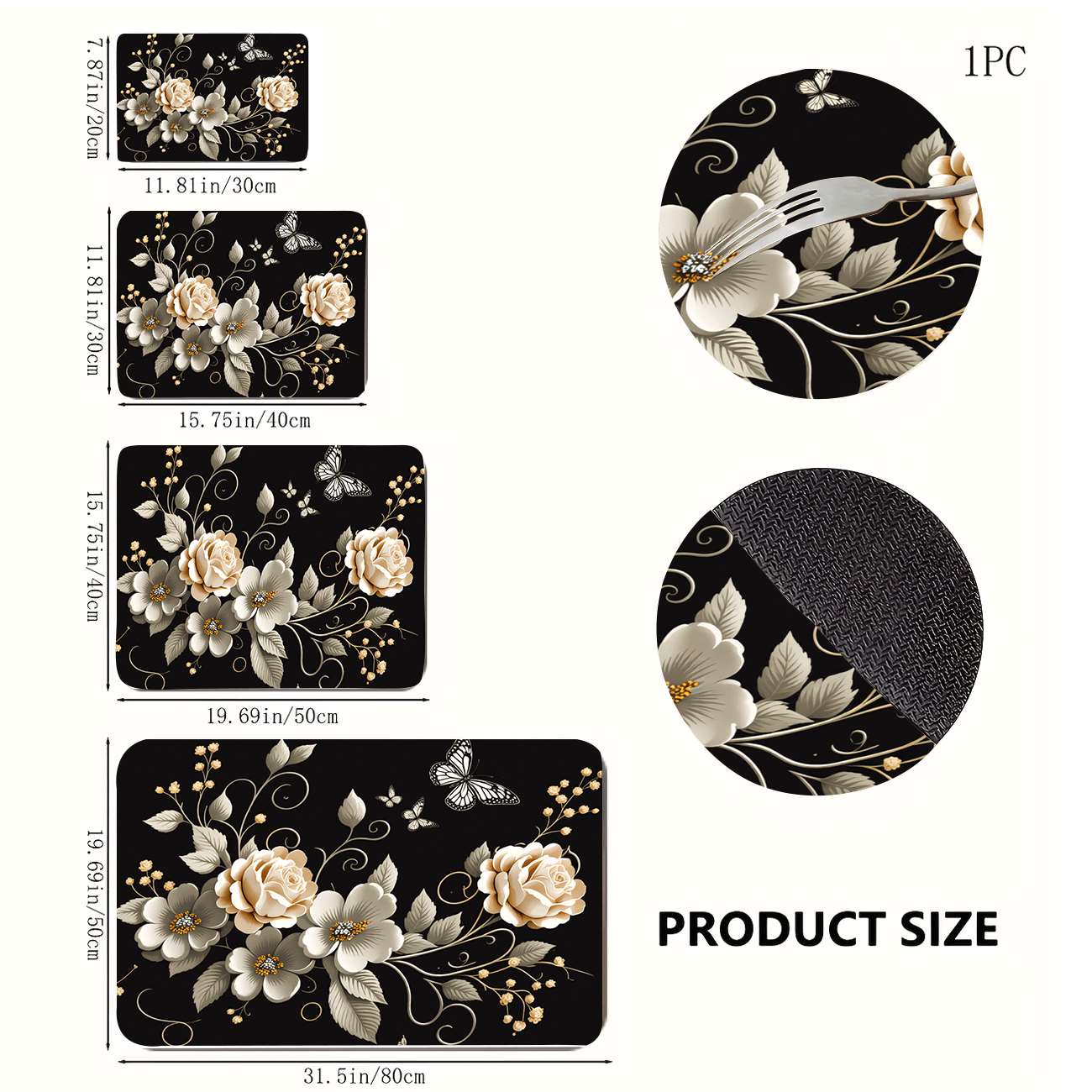 TEMU 1pc Non-slip Quick-dry Absorbent Kitchen Mat With Base & Black Rose/ Suitable For Coffee Bars, Sinks, Countertops - Dish Drying Mat, Modern For