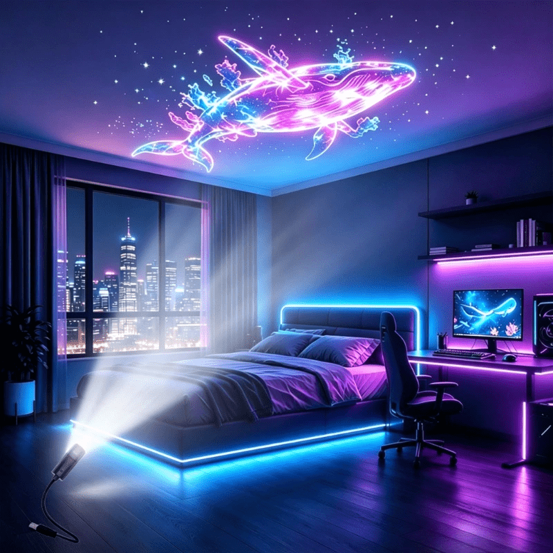 TEMU 8pcs Led Ocean Animal Projection Light, 360-degree Rotatable Bedroom Ceiling Decor Light, White Wall Starry Sky , Holiday Gift, Christmas