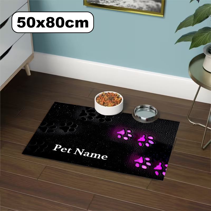 TEMU 1pc Custom Diatommud Pet Feeding Mat Personalized Photo Name Bowl Food Mat Quick-dry Easy To Clean Washable Neon Glow, Prints, Magenta For Pet