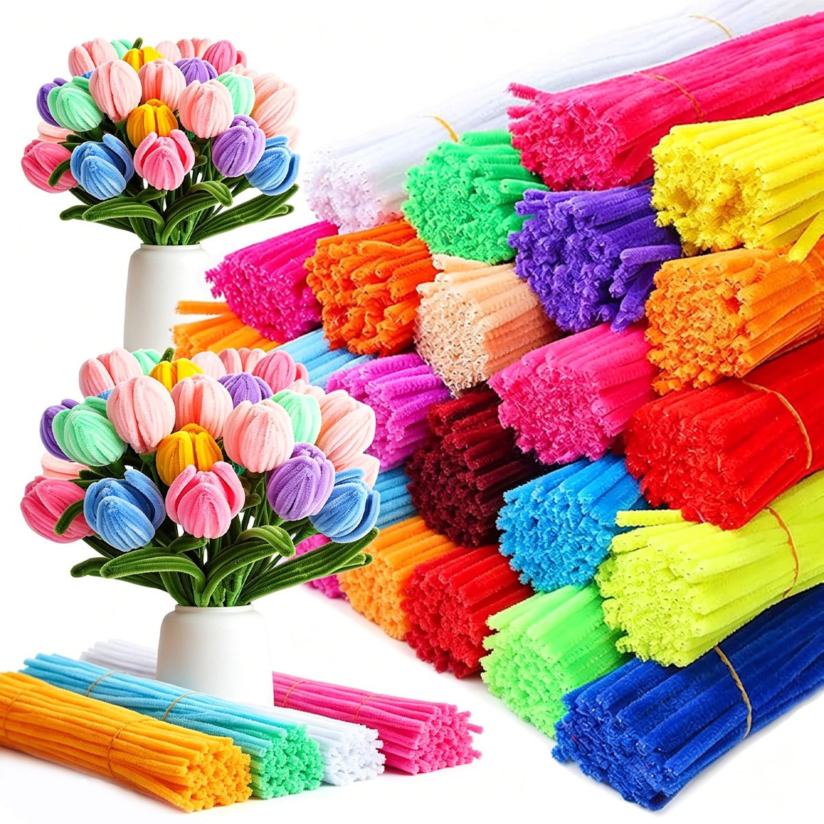 45/90/135 piezas de limpiapipas de chenilla de color y estilo aleatorio, limpiapipas   y flexibles   – suministros para manualidades para flores hechas a  , animales, decoraciones de fiestas, álbumes de recortes, envoltorios de regalos y proyectos de decoración creativa zsy