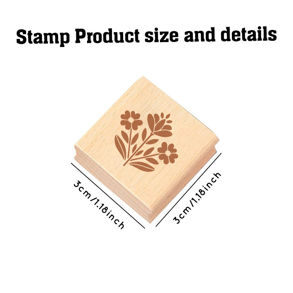 Vintage Natural Wood Rubber Stamp with Flower Design